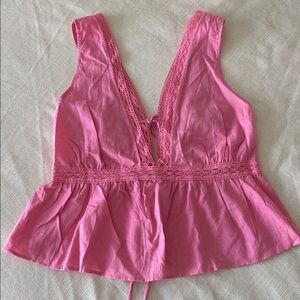 Zara Vibrant Pink Lace Detail Top Cotton Linen Large